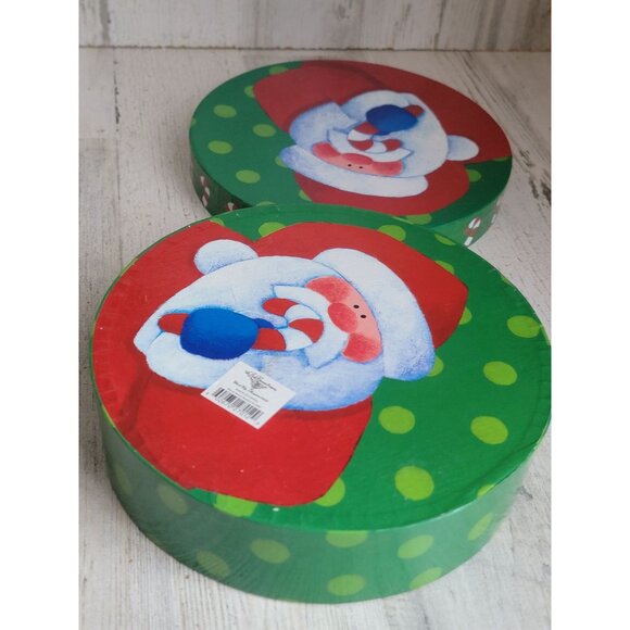 Santa Claus circle cardboard gift box candy cane polka dot - Picture 4 of 4